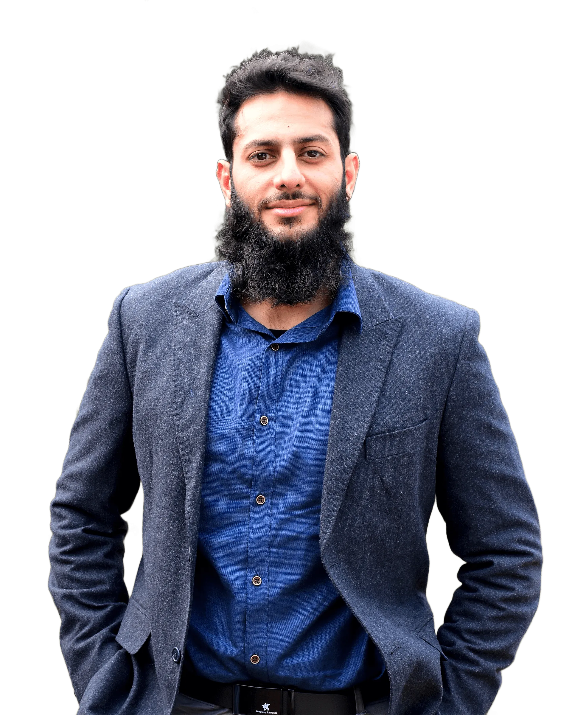 Usman Kaisser Moghal, smiling, in a grey blazer