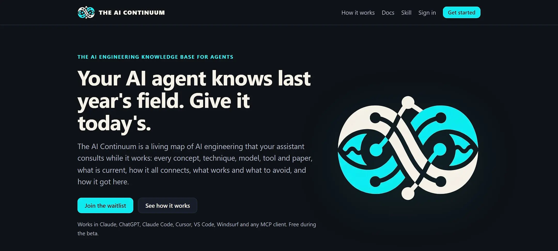 The top of the AI Continuum's public site: the headline, a short description and the product's mark.